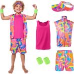 80s 90s Outfit for Kids Boys Girls,5 Pieces Workout