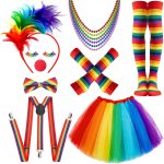 17 Pcs Rainbow Clown Costume Set for Women Circus