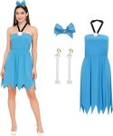 Women Betty Costume Caveman Blue Dress Halter Gown
