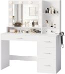 YESHOMY Vanity Desk with Mirror, Power Outlet and 10