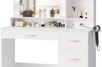 YESHOMY Vanity Desk with Mirror, Power Outlet and 10