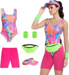 80s Women’s Workout Costume,Adult 80s Outfit, Swimwear