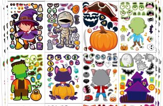 Aowplc 48 Halloween Make-a-Face Sticker Sheets for Kids