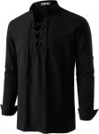 ZEROYAA Men's Medieval Vintage Long Sleeve Lace Up