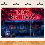 HANYING Horror Cabin Red Lightning Backdrop Spooky Bat