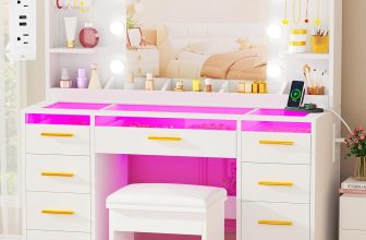 ANWBROAD Vanity Desk with Mirror and Lights 3 Colors