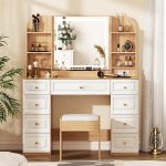 Arulvmrn 43" Makeup Vanity Desk with Mirror and Lights,
