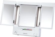 JERDON Tri-Fold Two-Sided Makeup Mirror with Lights -