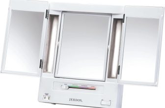 JERDON Tri-Fold Two-Sided Makeup Mirror with Lights -
