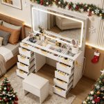 Glass Top Makeup Vanity with LED Lighted Mirror, 11