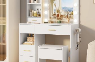 Otterease Vanity Desk with LED Lighted Mirror&Power