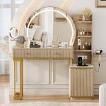 iPormis Makeup Vanity Desk with Round Mirror and