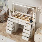 Otterease White Makeup Vanity, 11 Drawers Vanity Mirror