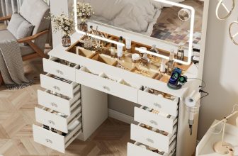 Otterease White Makeup Vanity, 11 Drawers Vanity Mirror