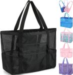 Fammart Mesh Beach Bag, Large Beach Tote with Zipper