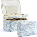 HBselect 2Pcs Travel Makeup Bag, Large Cotton Quilted