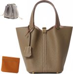 Genuine Leather Lock Design Bucket Bag Vegetable