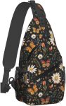 SUPLUCHOM Sling Bag Vintage Butterfly Daisy Leaf Hiking