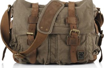 Sechunk Vintage Military Leather Canvas Laptop Bag