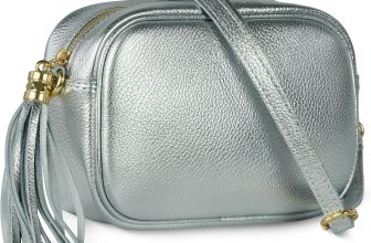 Italian Genuine Metallic Leather Crossbody Bag for