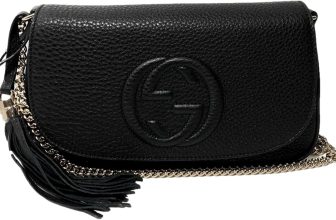 Gucci Soho Leather Flap Shoulder Bag Black Gold Tassel