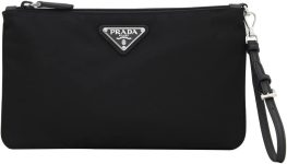 Prada Black Tessuto Nylon Pouch Case Clutch w Silver