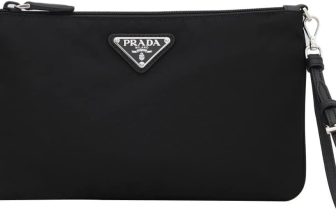 Prada Black Tessuto Nylon Pouch Case Clutch w Silver