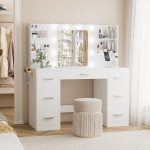 YESHOMY Vanity Desk with Mirror, Power Outlet and 10