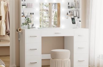 YESHOMY Vanity Desk with Mirror, Power Outlet and 10