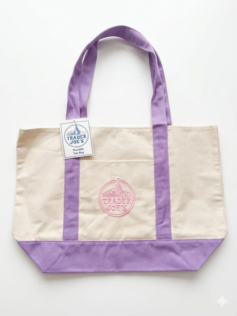Trader Joe's Reusable Canvas Tote Bag, Lavender, 15 x