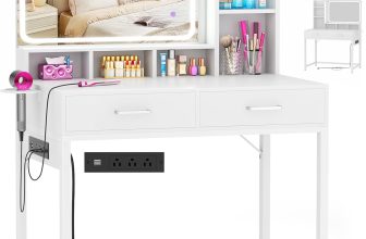 Small Vanity Desk, Vanity Desk with Mirror and Lights,