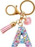 Initial letter Keychains for Girls Women Tassel Heart