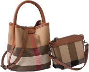 Tote Bag for Women, Leather Plaid Bucket Shoulder Bag