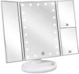 deweisn Floor Mount Tri-Fold Lighted Vanity Mirror with