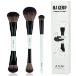 Jessup Face Makeup Brushes Blue 3pcs Double Ended