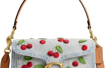 COACH Cherry Embroidered Denim Tabby Shoulder Bag 26