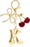 Bubble Initial Letter Keychain with Bow & Cherry, Cute