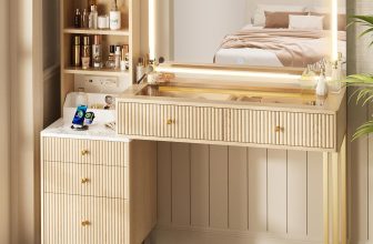 44” Fluted Vanity Desk with 32” Lighted Mirror & Power