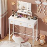 HIGDBFE Small Makeup Vanity Desk 27.5''W with Mirror