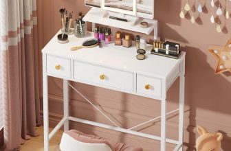 HIGDBFE Small Makeup Vanity Desk 27.5''W with Mirror