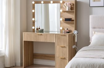 AMERLIFE 36.2" Fluted Vanity Desk with Mirror and