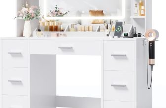 JUMMICO Makeup Vanity Desk with Large Mirror and LED