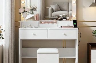 Haewon Vanity Desk with LED Lighted Mirror and Power