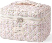 HBselect Large Quilted Makeup Bag, Cute Cotton Travel