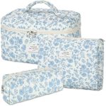 senbowe Floral Makeup Bag, 3 Pack Large Cotton Quilted