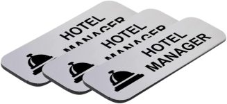 Hotel Manager (Bell) 1 x 3 Name Tag/Badge, Silver, (3