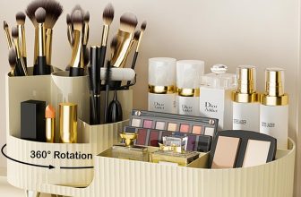 Rotating Makeup Organizer for Vanity with Brush Holder,