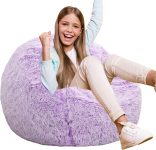 Fluffy Bean Bag Chair for Kids, 2.5FT Round Memory Foam