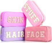 Cunno 4 Pcs Preppy Makeup Bags Chenille Letter Stuff