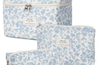 Makeup Bag,Quilted Cosmetic Bag,Large Floral Make Up